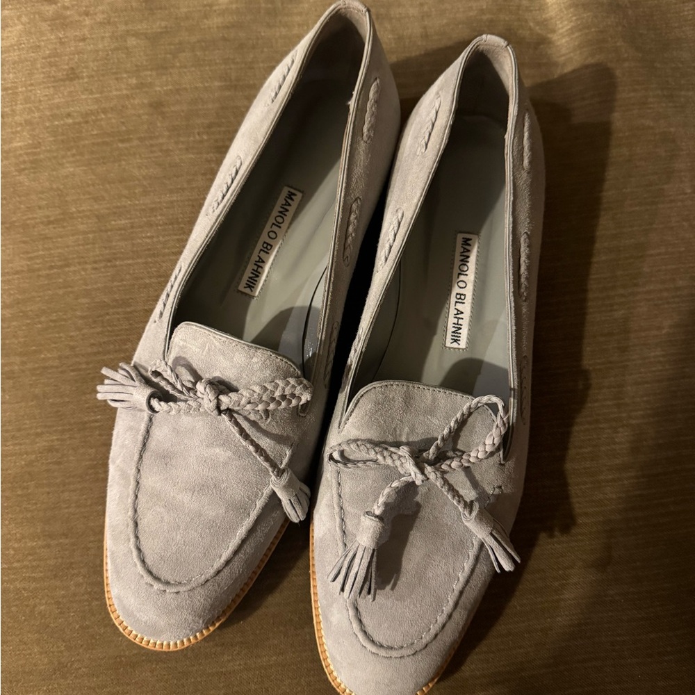 Manolo Blahnik Gray Suede Loafers